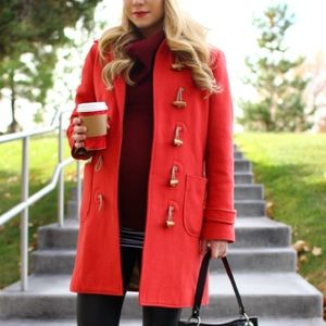 J.CREW Coral Red nylon WOOL DUFFLE TOGGLE COAT M